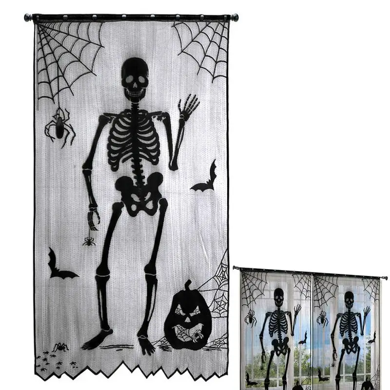 

Halloween Door Curtains Polyester Lightweight Anti-Fade 102x210cm/40x82in Spooky Skeleton Decoration Window Curtains Machine