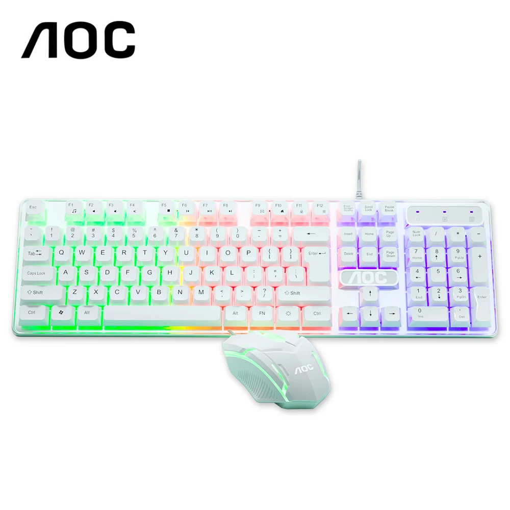 

AOC KM100 Cool Backlit Keyboard and Mouse Combo Kit Ergonomic Waterproof Keyboard Color Backlight for Computer PC Laptop