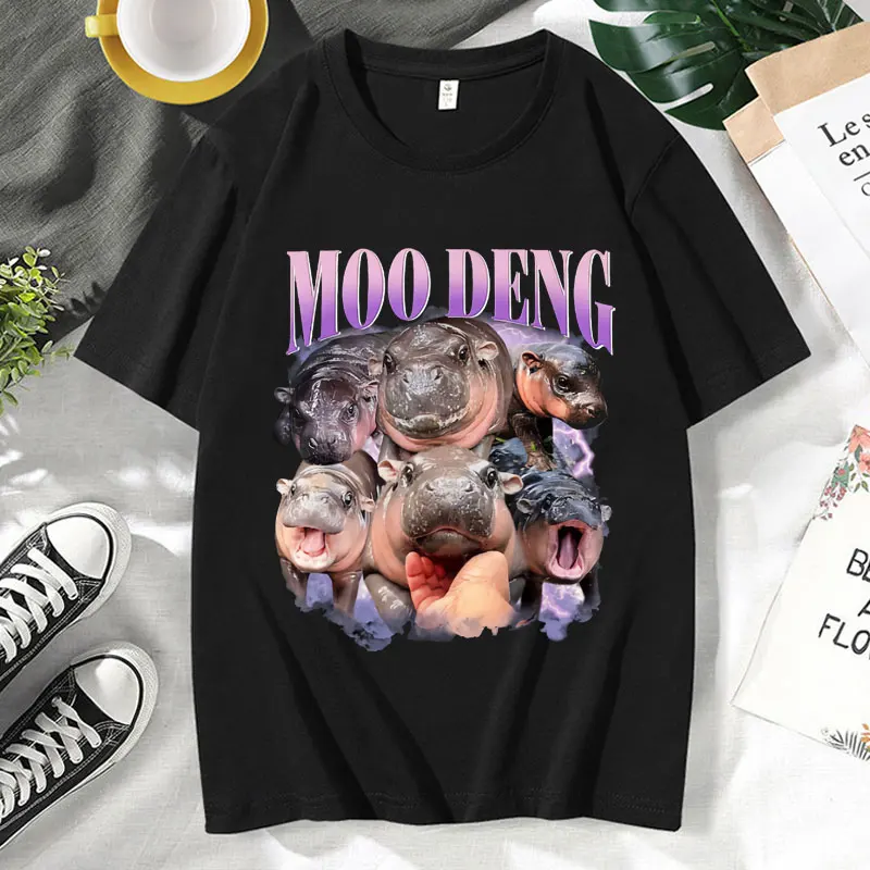 Забавный Moo-Deng Baby Pygmy Hippo Cute Zoo for Family Print T Shiirt мужская женская готическая модная
