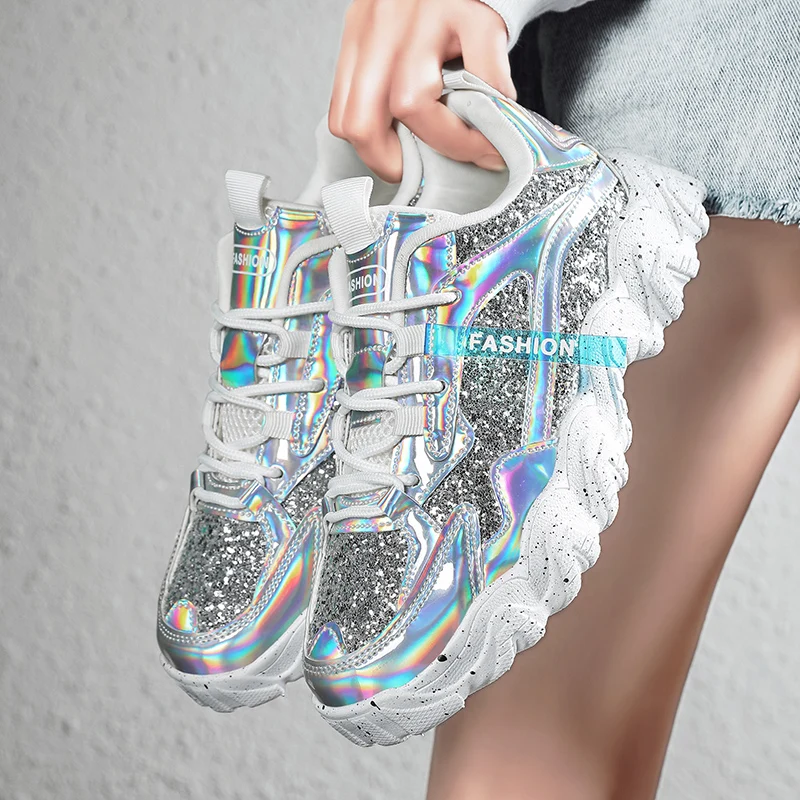 Shiny Shoes for Women Original Female Vulcanized Shoe Conspicuous Fashion Luxury Platform Shoe Comfortable Casual Sneakers 36-41