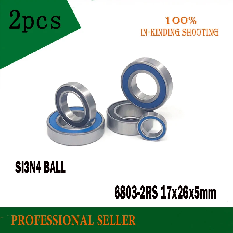 2pcs 6803-2RS Si3N4 balls rubber sealed steel hybrid ceramic ball bearings 6803 2RS 17*26*5mm for bike part