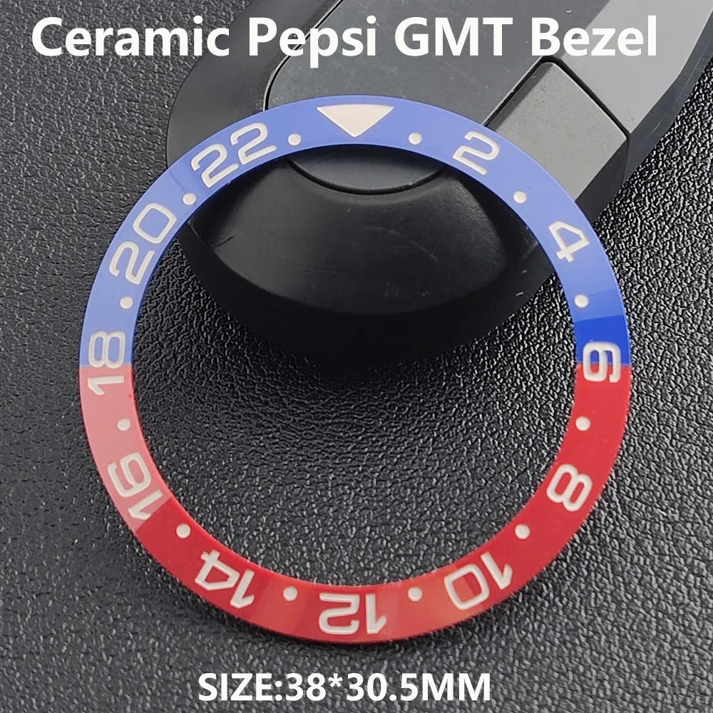 

38*30.5mm Sloping Ceramic Bezel Insert GMT blue red circle white high end Luxury men's watch accessories Popular item