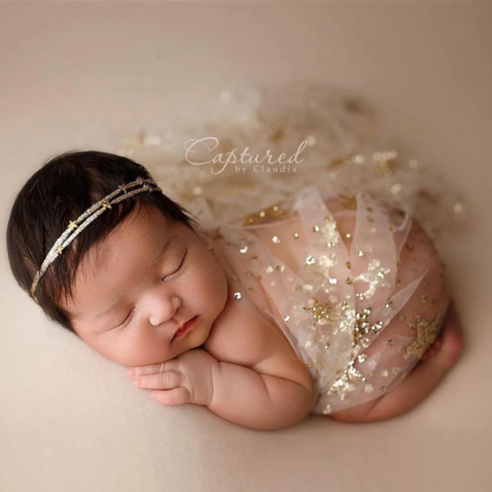 Newborn Photography Clothes Star Sequins Mesh Wrap Cloth Infant Photograph Prop Accessories Studio Shot Baby Decorative Blanket