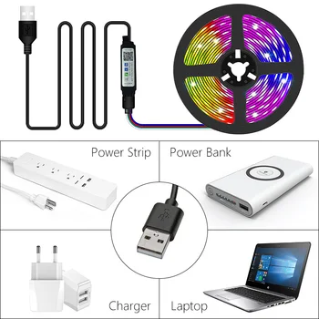 USB LED Strip Light Tape Bluetooth 5050 SMD 5V USB RGB Lights Flexible LED Lamp Tape Ribbon RGB Self-adhesive TV Desktop Diode 3
