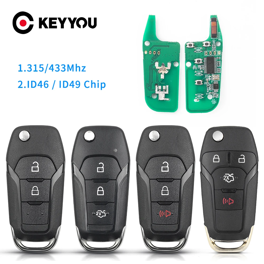 

KEYYOU For Ford Remote Car Key Keyless Entry Fob 315MHz ID49 Chip Hitag Pro for Ford Fusion 2013-2015 N5F-A08TAA 3/4 Buttons