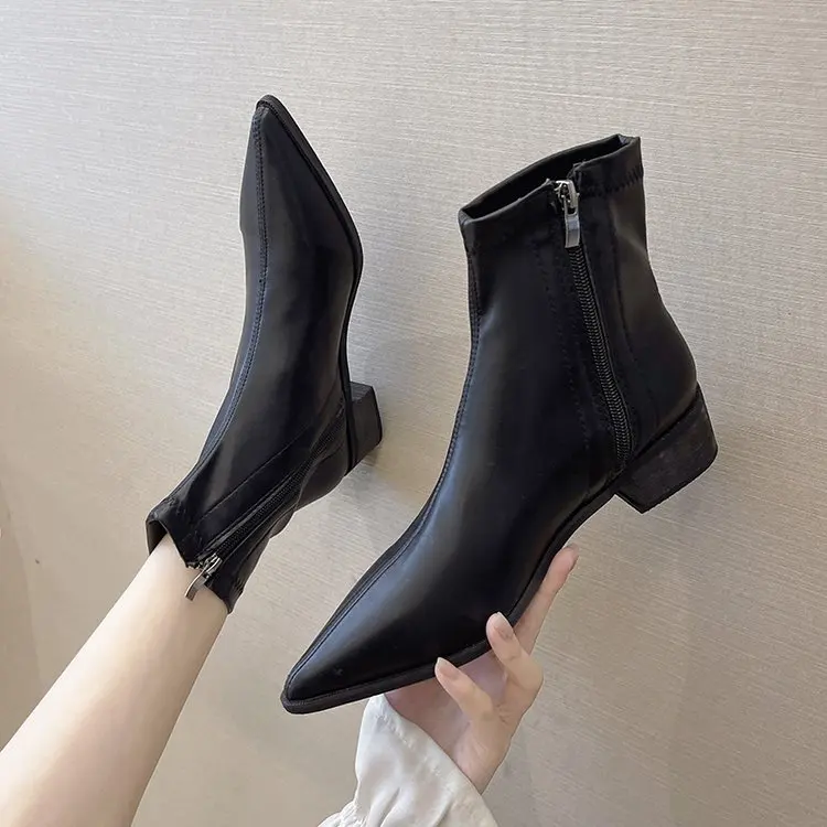 Boots 2021 chunky heeled women fashion boots web celebrity matching medium heel slim Chelsea ankle boots