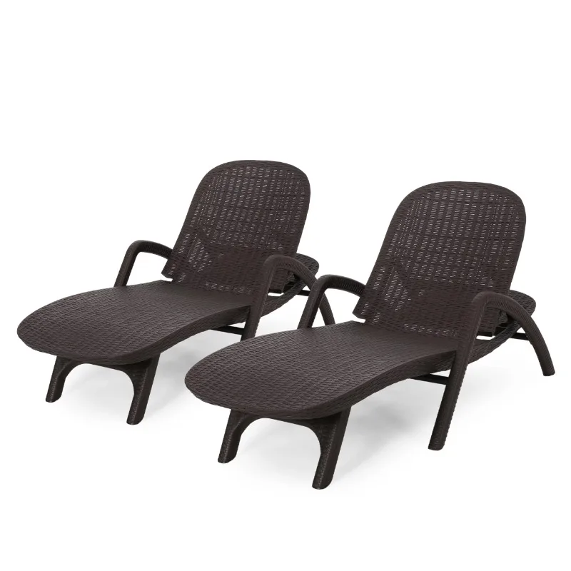 

Keenan Outdoor Faux Wicker Chaise Lounges, Set of 2, Dark Brown
