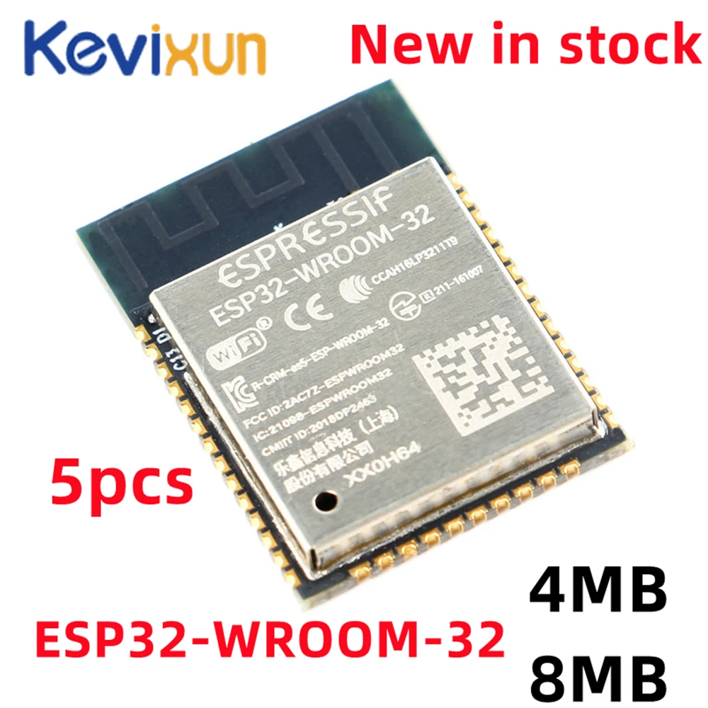 

5PCS ESP32-WROOM-32 ESP-32 ESP32-WROOM-32-N4 WiFi+ BLE 4.2 Dual Core CPU MCU based on 4MB 8MB ESP32 chip 32Mbit flash Standard