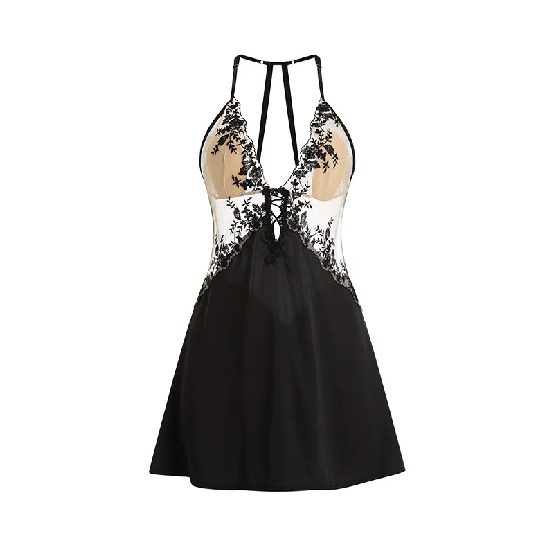 Sexy Deep V Lace Nightgowns Women Chest Pad  Back Sleeping Dress Femme Sleepwear Backless Silng Nightdress Female Homewear