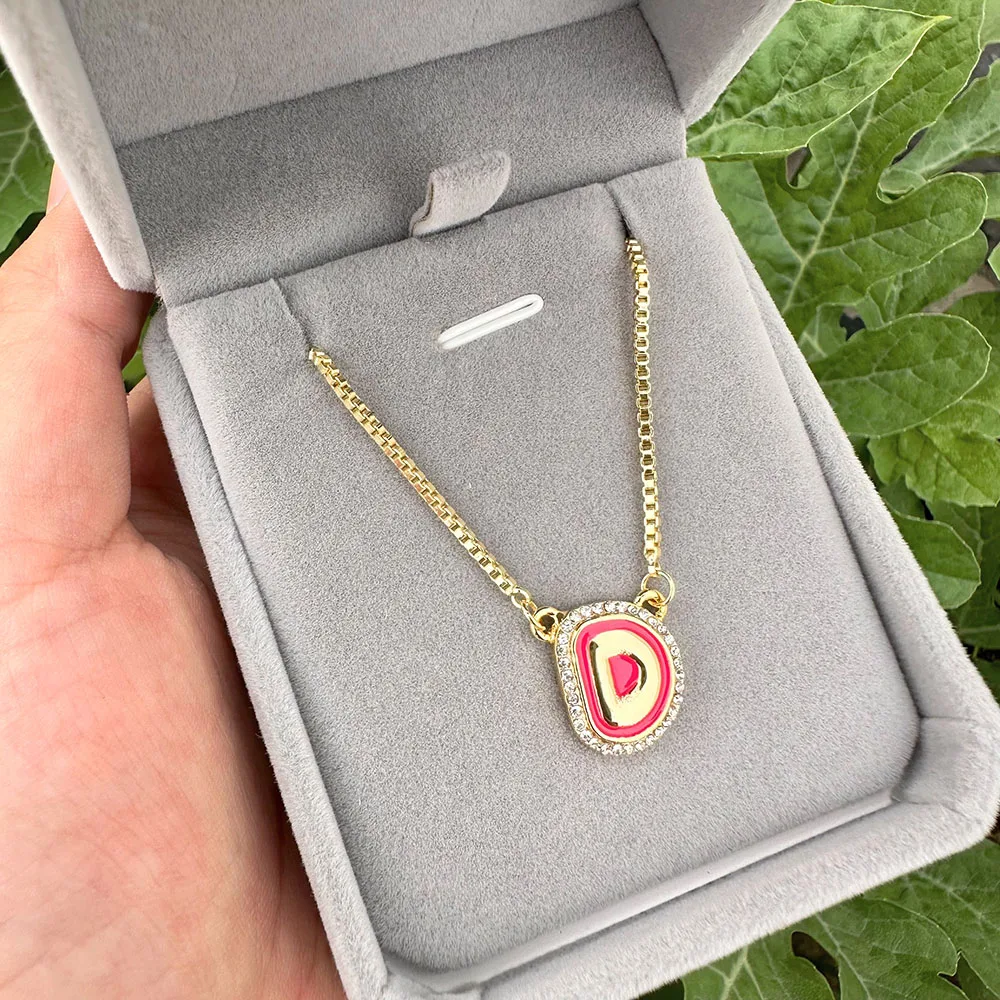 Custom Single Letter Necklace Enamel Colored Letters Necklace Inlaid Zircon Necklace For Women Gift