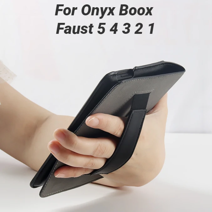 

Folio PU Leather Book Cover for Onyx Boox Faust 5 4 3 2 Case 6" eBook Protector Funda with Hand Strap Magnetic Closure