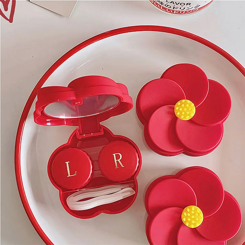 

Контейнер для контактных линз в стиле красных цветов включает Пинцет Φ новый контейнер для контактных линз для женщин для путешествий