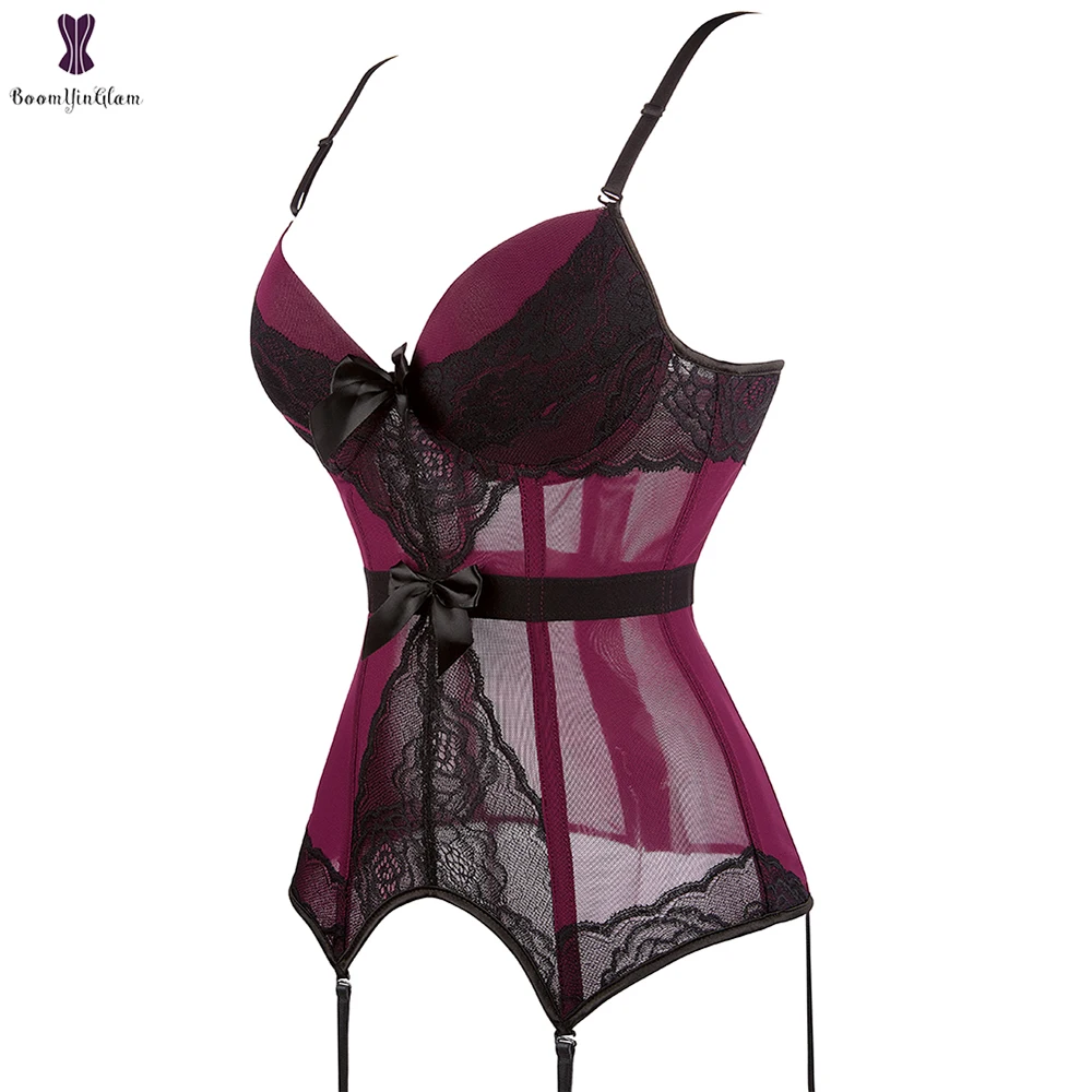 

Lace Transparent Corset Elastic Boned Corsets Padded Bra Korset Sexy Underwear Bustier Adjustable Strap Back Hooks Gorset