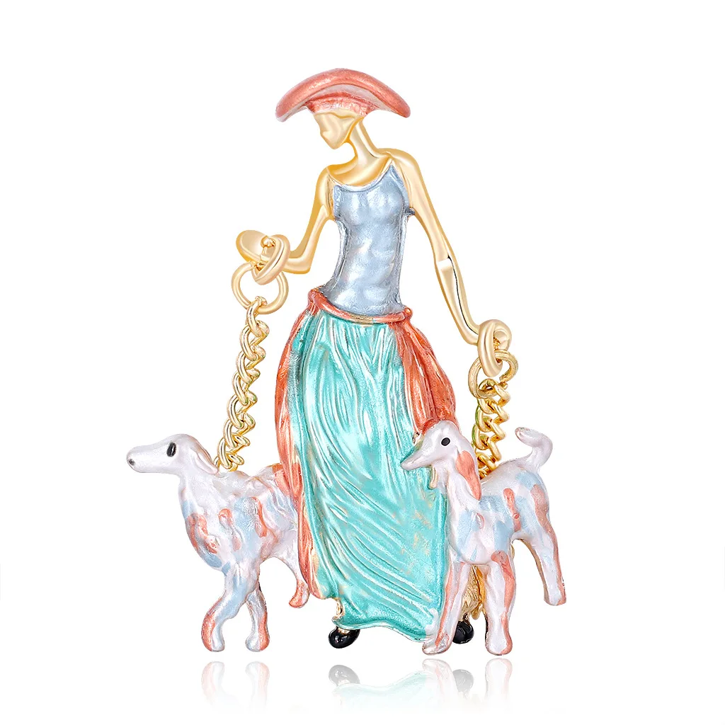 Броши для девочек Walk The Dog женщин сплав 2 цвета эмаль лацкан домашних животных