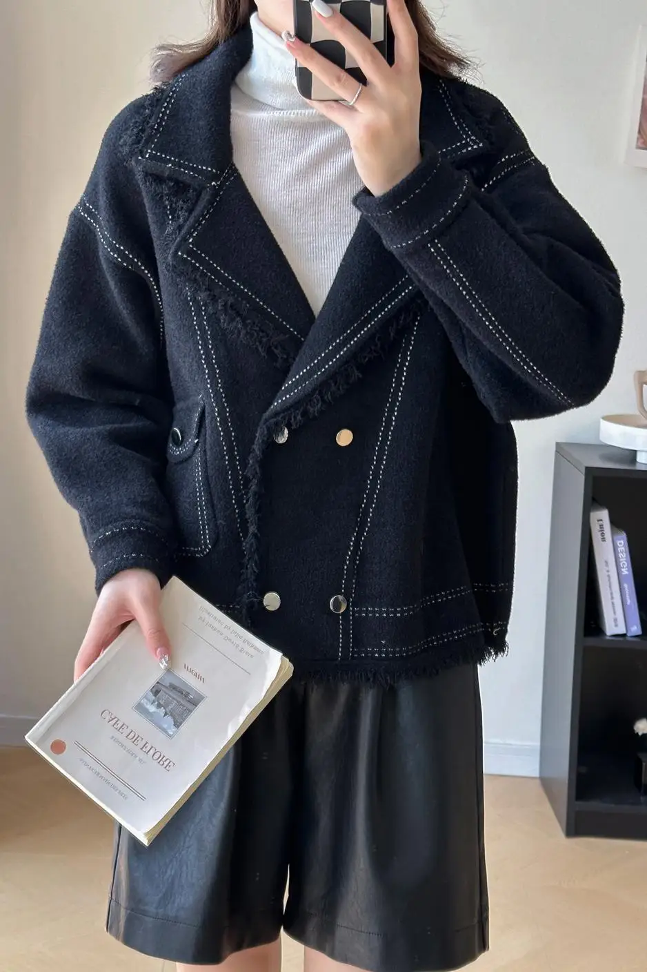 Светская женская короткая двусторонняя твидовая куртка пальто осенне-зимний