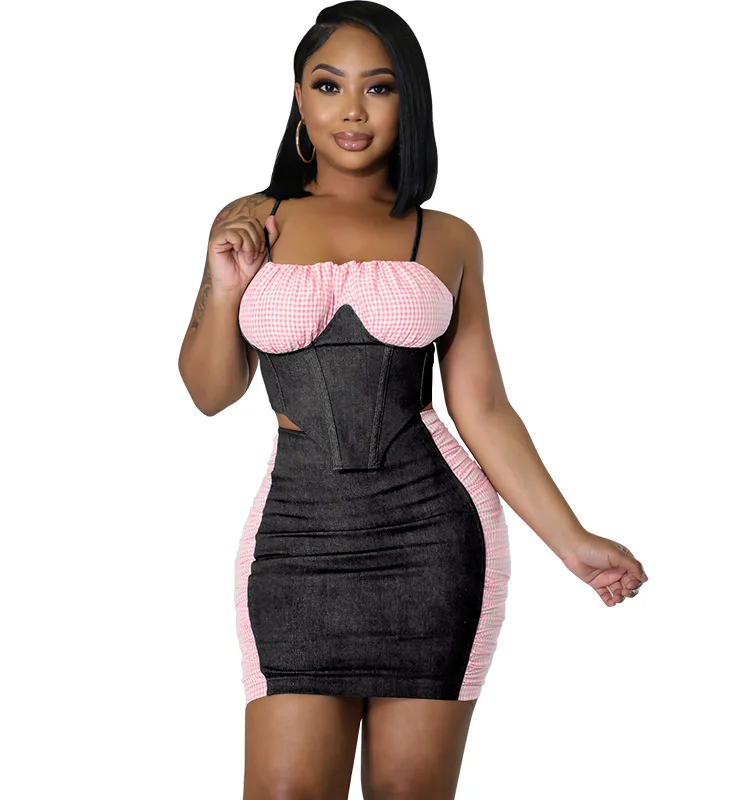 

Sexy Two Piece Set Club Outfits Jeans Denim 2 Piece Summer Backless Crop Tops Mini Skirts Suit Y2k Going Out Women Matching Sets