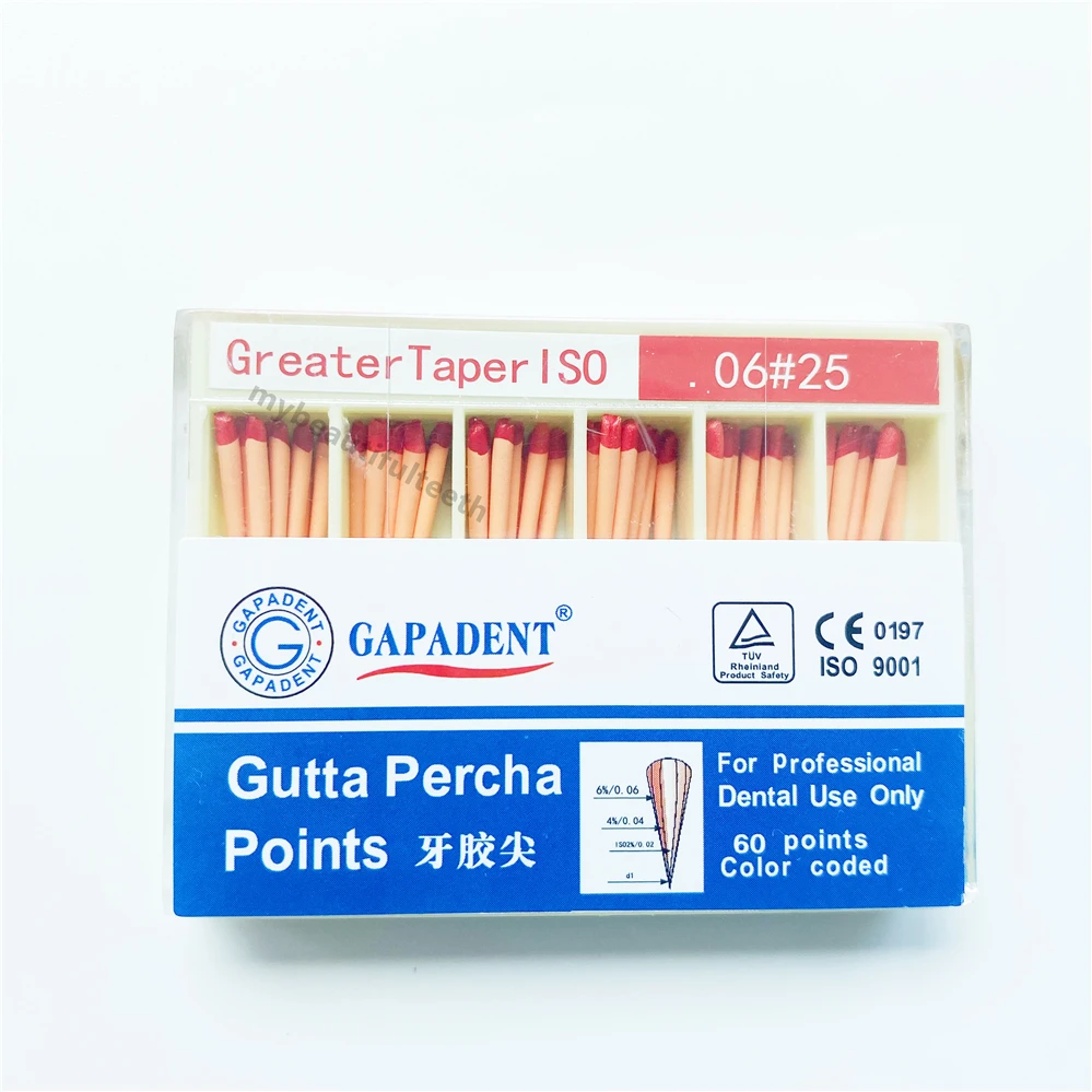 

25# Red Dental Absorbent Gutta Percha Root Point Canal Endodontic Color Code 0.06 Greater Taper 2~20Box