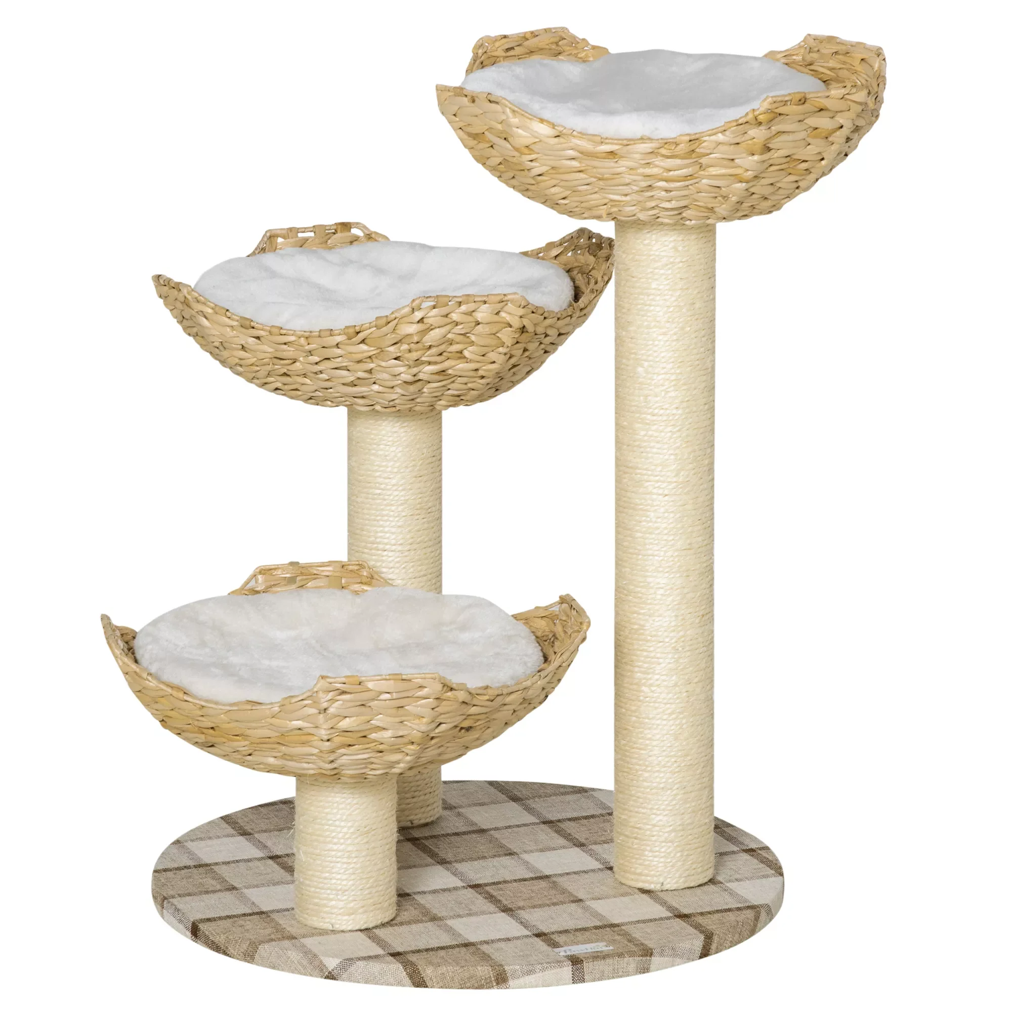 

scratcher tree height 75 cm tower with 3 Totora beds cushions and Sisal posts 56x56x75 cm Natural