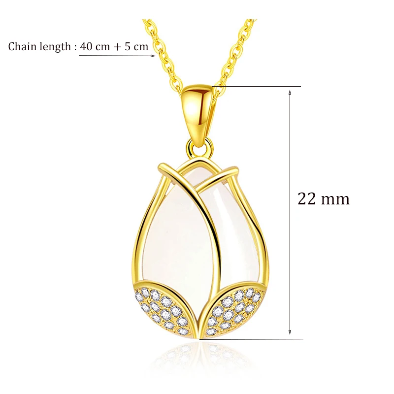 New Fashion Romantic Tulip Flower Pendant Necklaces For Women Shiny Crystal Opal Stone Water-Drop Pendant Trendy Neck Jewelry