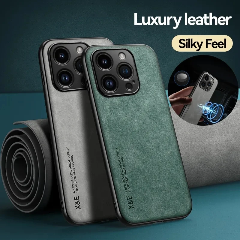 

For iPhone 15 Pro Case Luxury Leather Car Magnetic Holder Back Cover For iPhone 15 Pro Max iPhone15 Ultra 15Pro Protect Cases