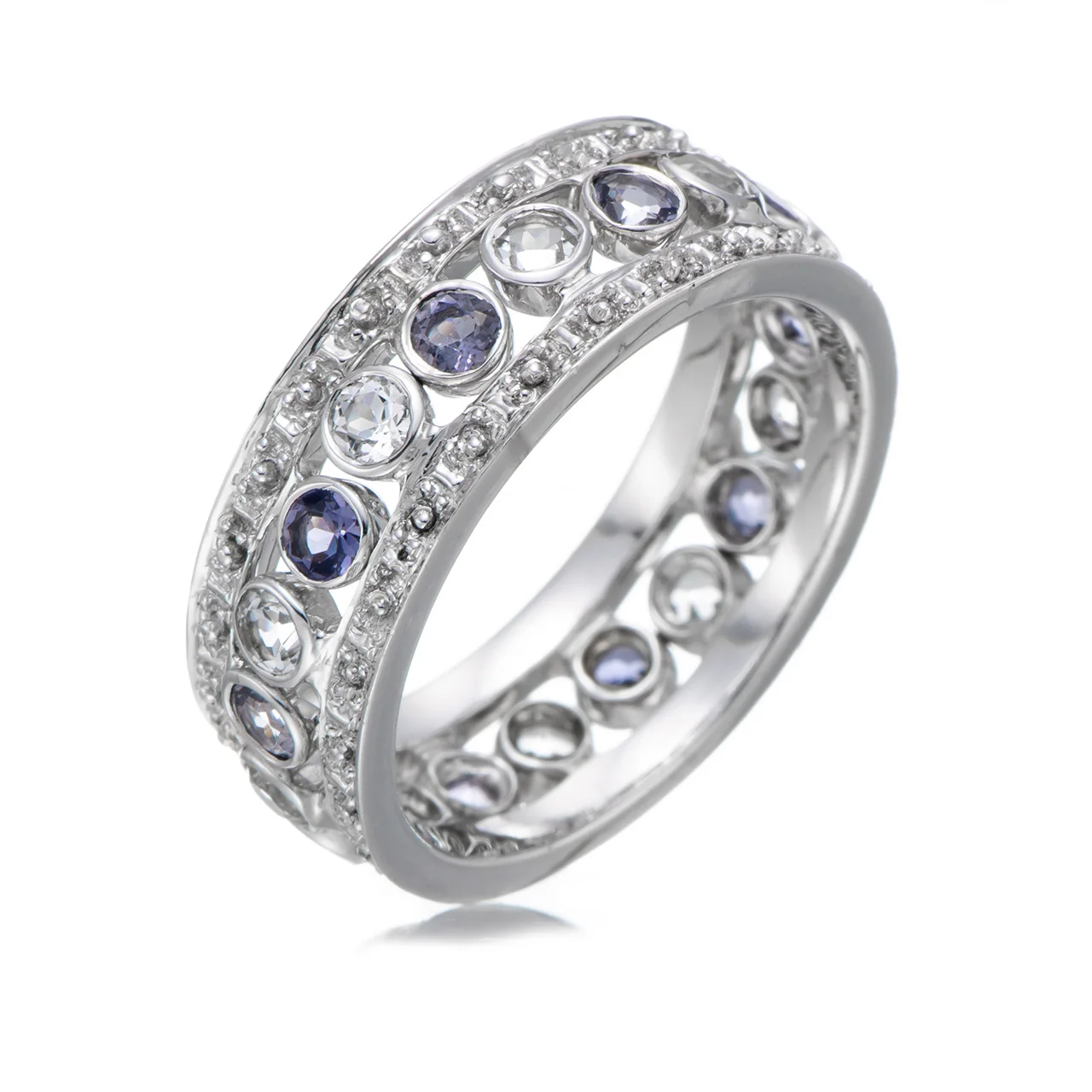 

GESIDE Tanzanite and White Topaz Rhodium Over Sterling Silver Ring