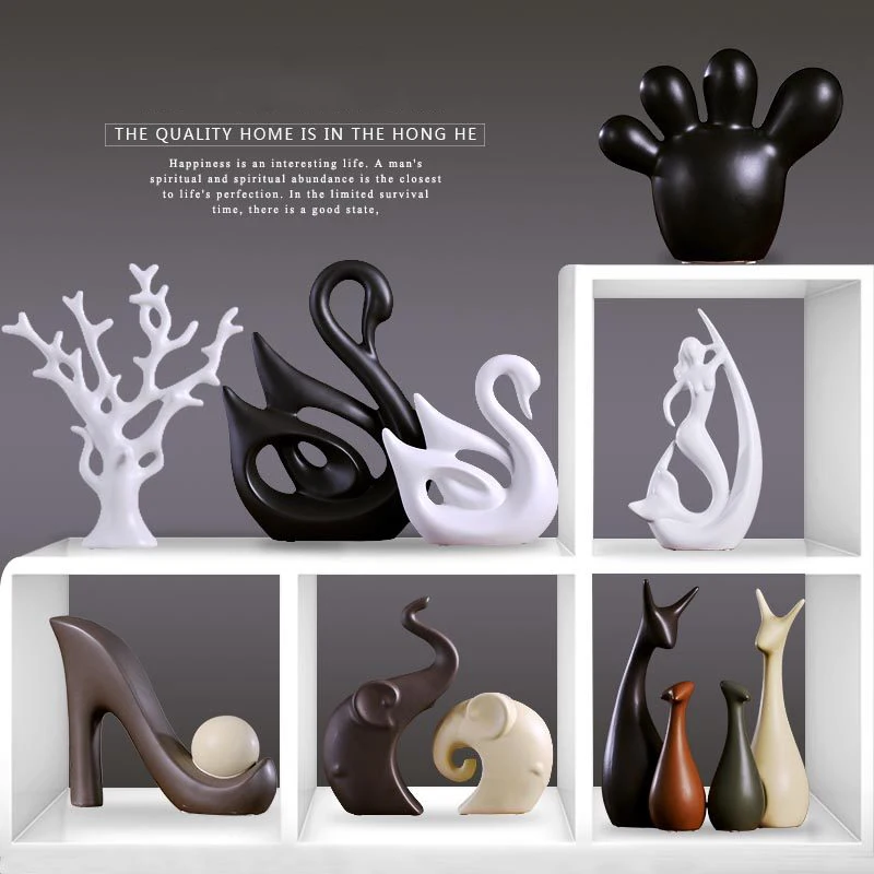 

Nordic Ceramic Swan Deer Figurines Crafts Decoration Home Livingroom Desk Fengshui Animal Sculpture Store Club Ornaments Statues