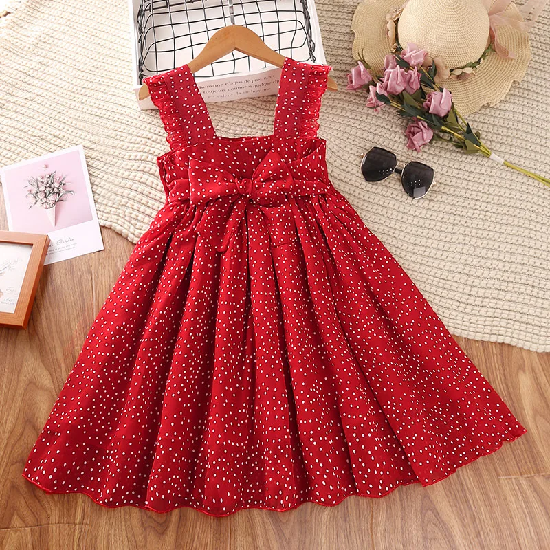 

Toddler Fashion Kids Clothing Outfits 2022 New Summer Red Wave Point Sleeveless Princess Dresses For 10 Years Girls Outdoor Wear