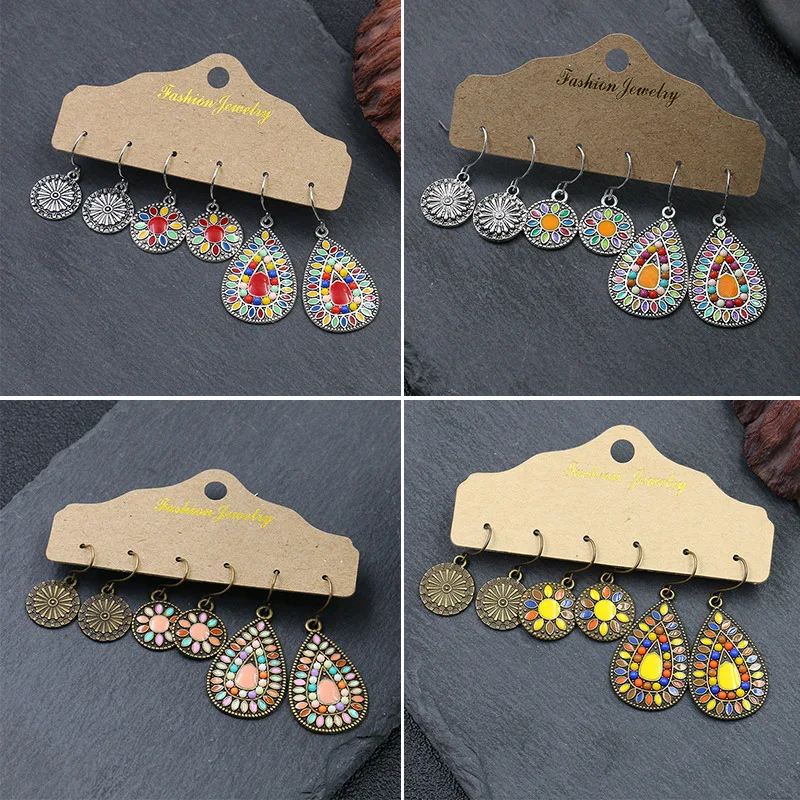 

Wholesale Hot Sale Set of Ornaments Fashion Style Earrings Creative Drop-Shaped Metal Alloy Jewelry