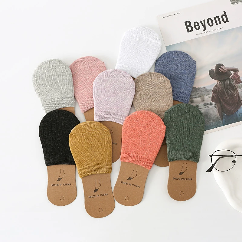 

Summer Cotton Solid Women Boat Socks Cool Half Palm Non-slip Thin Invisible High Heel Socks Half Casual Breathable Peds & Liners
