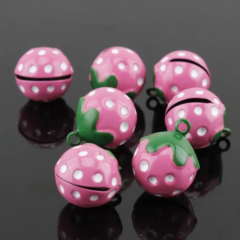 Pink Color Enamel Copper Jingle Bells Strawberry Style Cartoon Bell Charms DIY Craft Pendant Decor