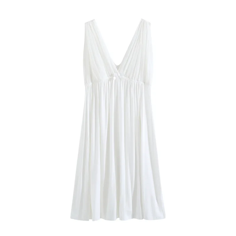 Women Summer Sleeveless Modal Nightie Sexy Deep V-Neck Knee-Length Nightdress French Vintage Princess Nightgowns White Sleepwear