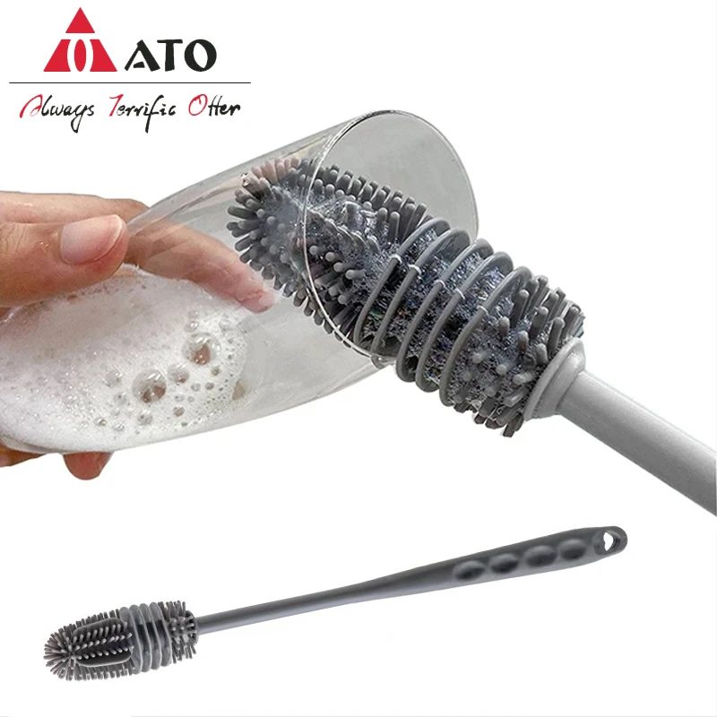 ATO Silicone Milk Bottle Brush Cup Scrubber Glass Cleaner Cleaning Tool Long Handle Drink Bottle Glass Cup Cleaning Brush