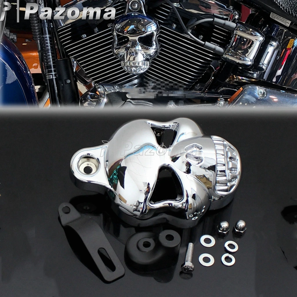

Motorcycle Big Twins Cowbell Horns Guard Aluminum Chrome Skull Horn Cover For Harley Dyna Softail Sportster Touring V-RODS 92-14