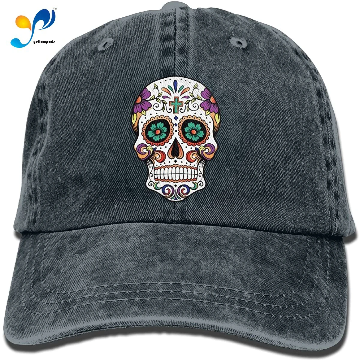 

AS-WALL Denim Baseball Hat Sugar Floral Skull Adult Vintage Washed Cotton Adjustable Cap Sombreros De Mujer Y De Hombre.