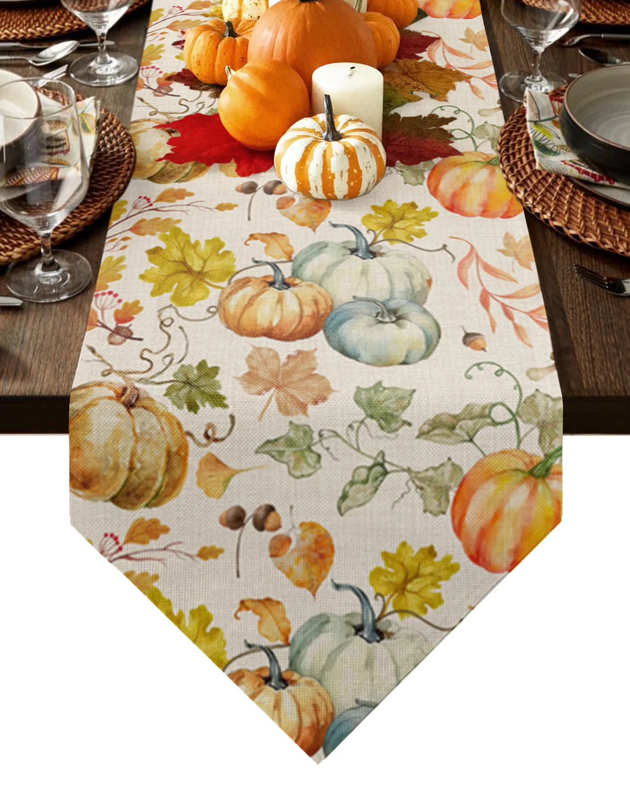 

Thanksgiving Pumpkins Leaves Table Runner Wedding Decor Tablecloth Holiday Party Home Dining Table Decoration