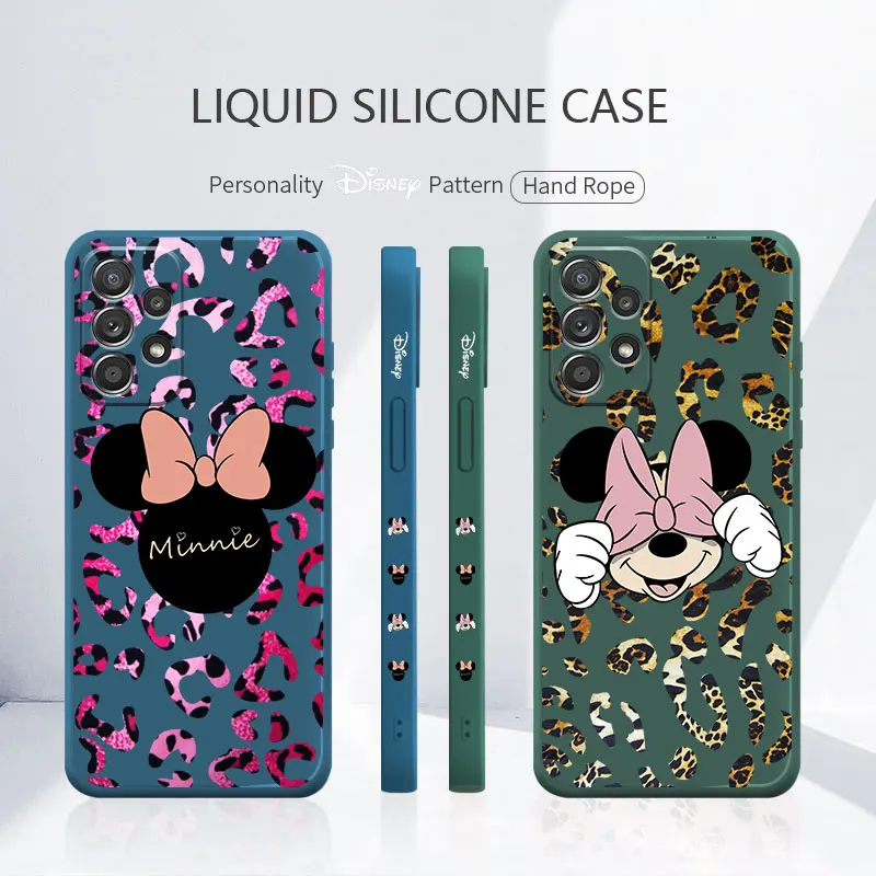 

Silicone Style Phone Liquid Funda Case for Samsung Galaxy A52 A12 A51 A21s A71 4G 5G A32 A73 Disney Leopard Print Minnie Mouse