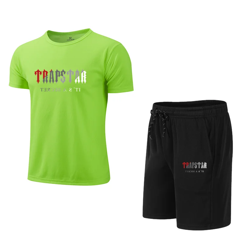 Summer  TRAPSTAR Men's Sportswear Brand Fitness Suit Running Suit Casual Suit T-shirt+Shorts Breathable Two Piece Sportswear