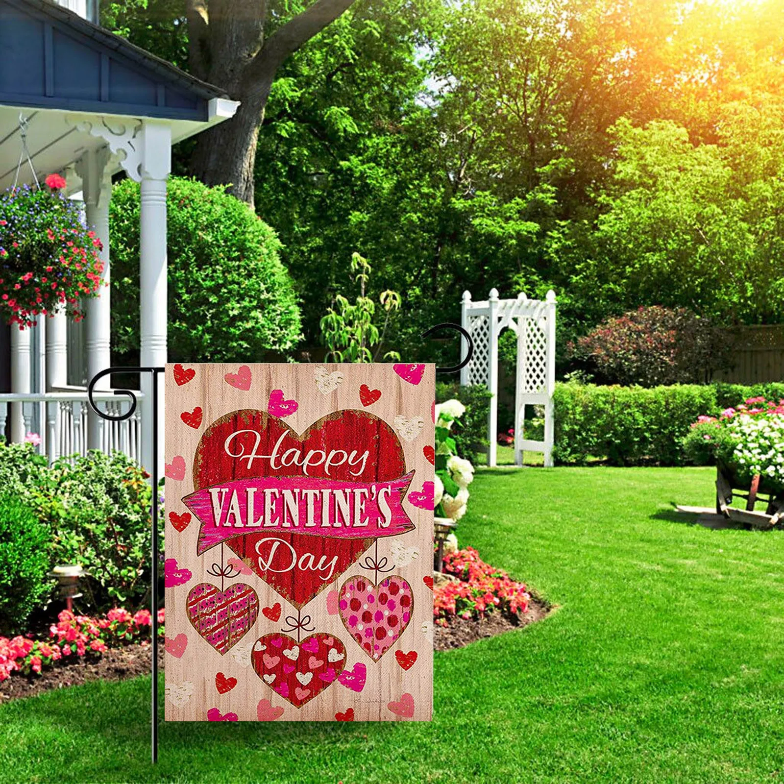 

Welcome Garden Flag Double Side Linen Printing Outdoor Sign Valentines Day Home Decor Garden Decoration saint valentin декор
