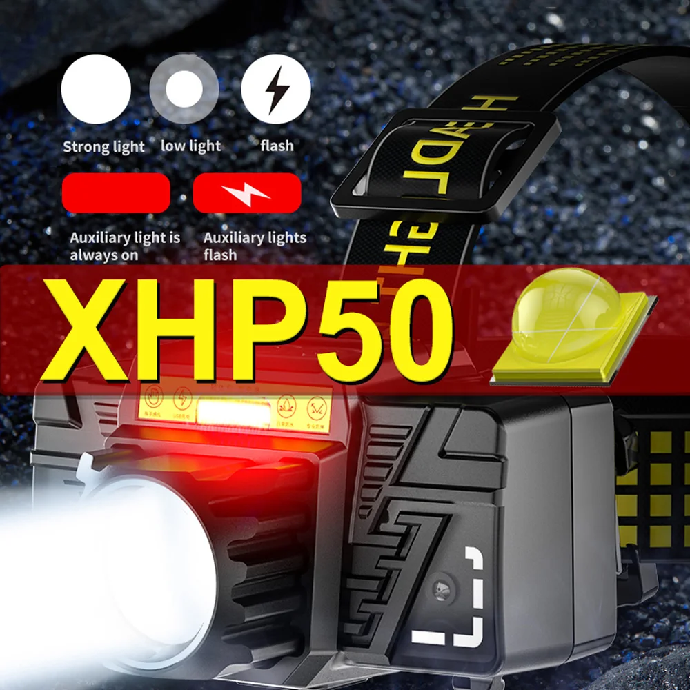 

100000LM LED Fishing Headlamp XHP50 Motion Sensor Head Flashlights 18650 5 Modes USB Rechargeable Zoom Headlight Camping Lantern