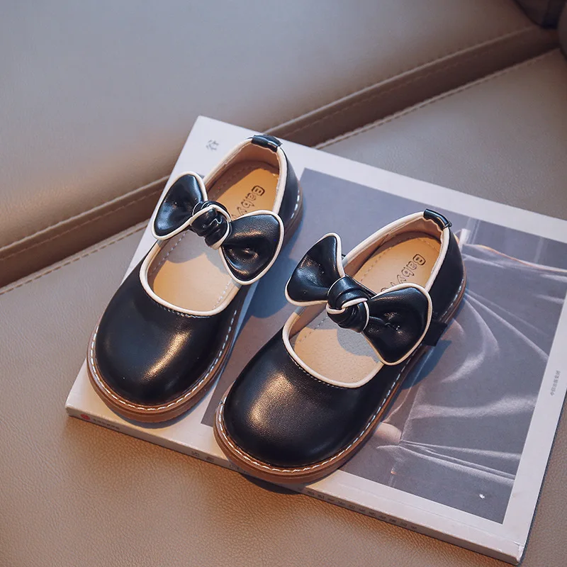 Girls Leather Shoes Wedding Party Performance Shoes 2022 Autumn New Sweet Cute Bow Princess Shoes H197