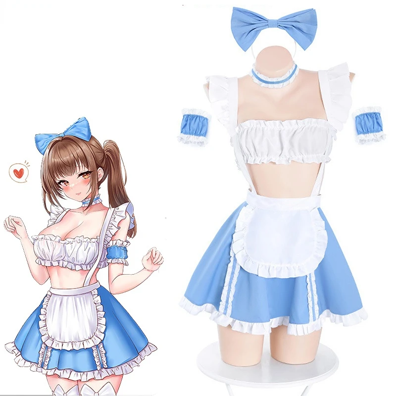 

Anime Lolita Women Girl Sweet Maid Cosplay Pleated Lace Brace Dress Bodysuit Hair Band Bra Top Suit Underwear Costume Dropship