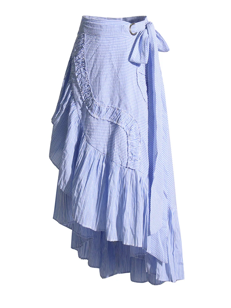 Юбка женская трапециевидная в полоску с завышенной талией