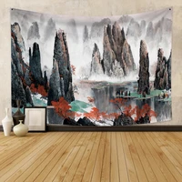 ink landscape tapestry wall hanging natural scenery tapestry art for bedroom living room dorm home decor