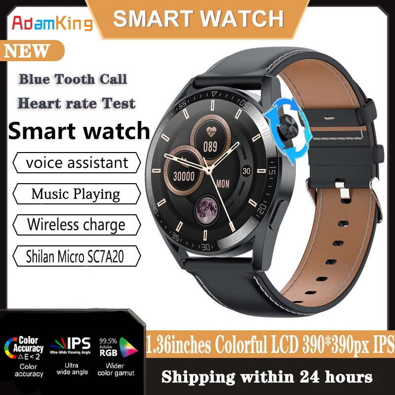 

Smart Watch Men Women Blue Tooth Call Smartwatch 390*390PX 1.36' IPS Screen Multiple Sport Mode Heartrate Health Weather Remote