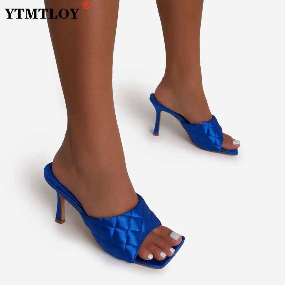 

Summer New Women Slipper Peep Toe Thin High Heel Sandal Shoes Ladies High Quality PU Leather Slides Pumps Modern Slippers