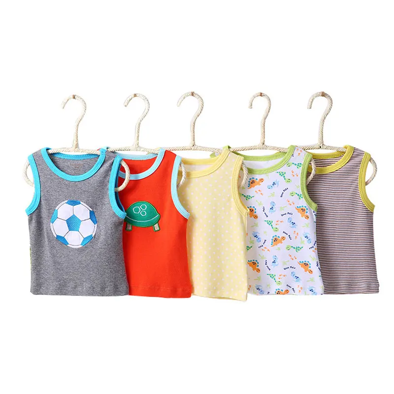 

[5Pcs/lot Random Color]Cartoon Print Baby Girl T-shirt Cotton Sleeveless Newborn Boys Vest T Shirt Summer Baby Clothes