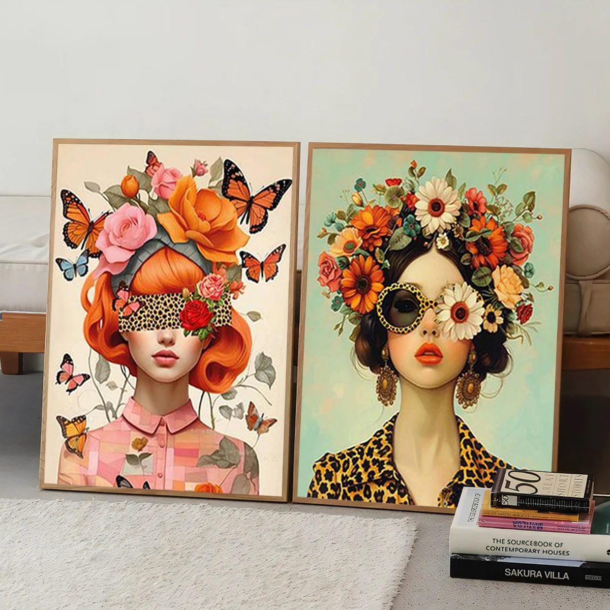 Очки в скандинавском стиле для женщин с цветами и птицами настенная живопись на