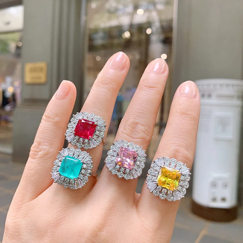 

Simple Yellow Pink Crystal Transparent Zircon Adjustable Ring Women's Luxury Wedding Party Proposal 925 Sterling Silver Jewelry