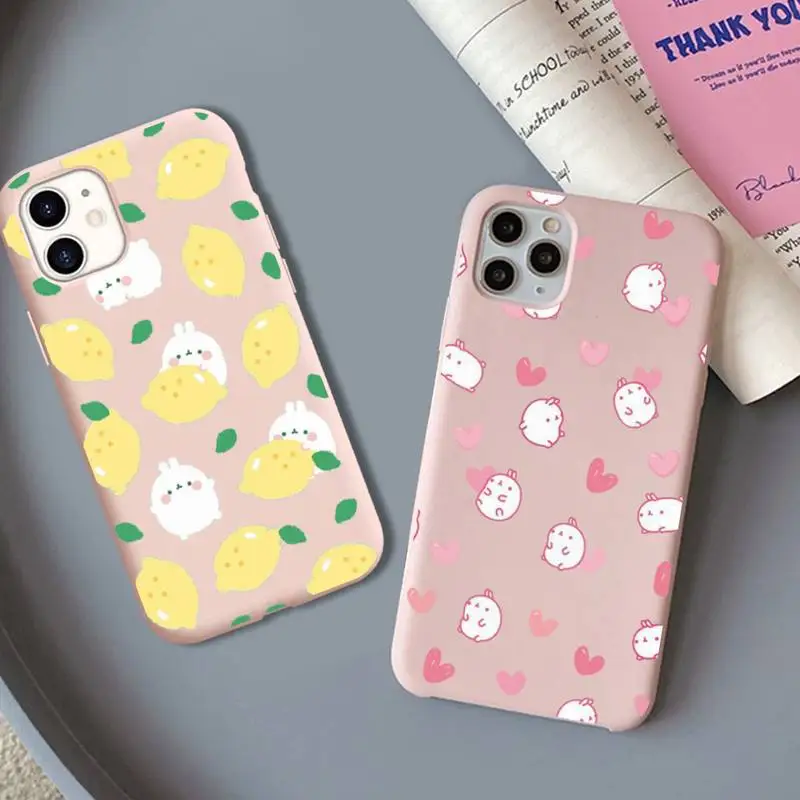 

Kawaii Molang Phone Case for iPhone 14 11 12 13 Mini Pro Xs Max 8 7 6 6S Plus X XR Solid Candy Color Case