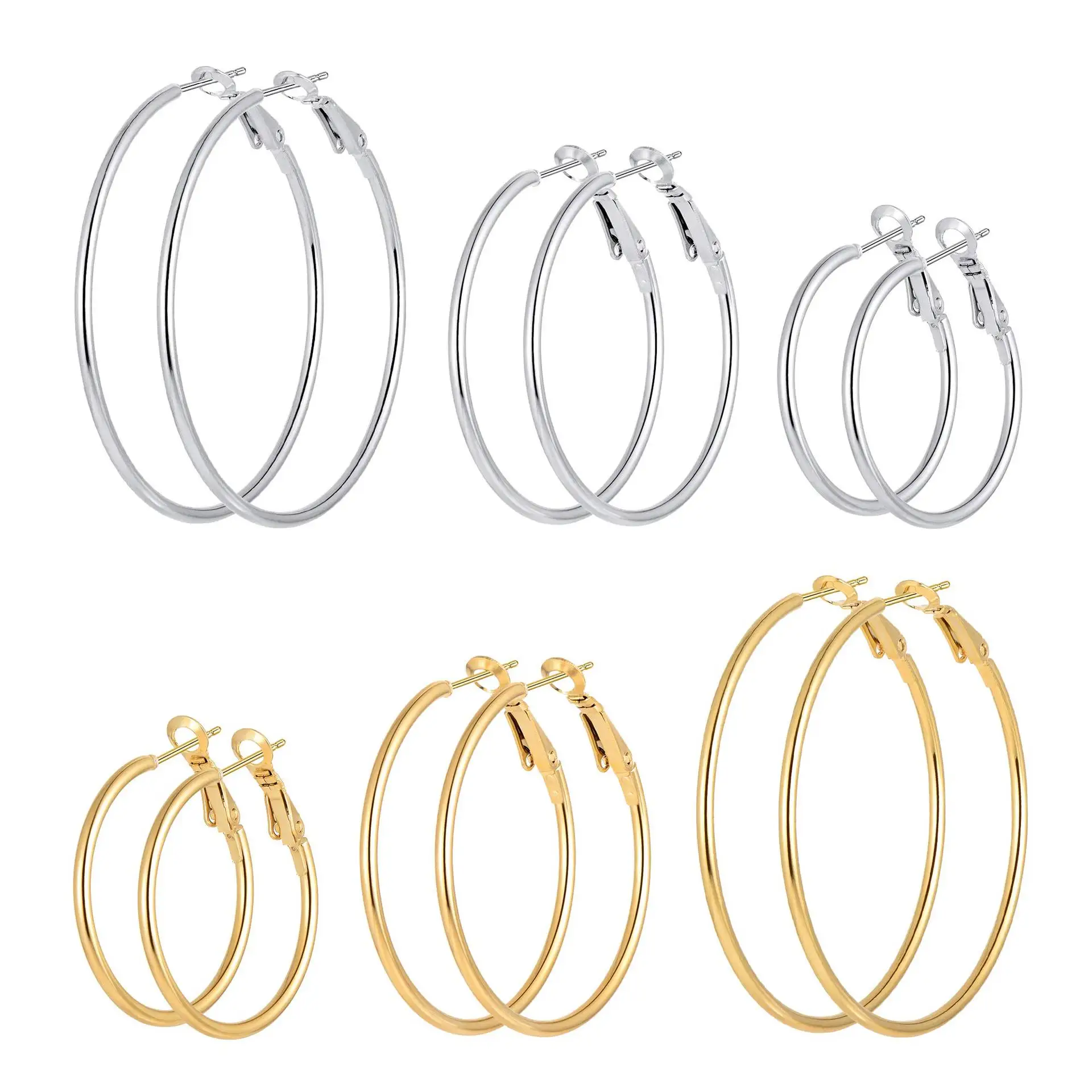 

6 Pairs Stainless Steel Gold Silver Plated Hoop Earrings for Women Girl Hypoallergenic Hoops Women's Earrings Loop Earrings Set